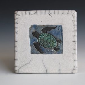 Turtle Tile - Square with White Crackle Glaze