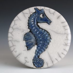 Seahorse Tile - Round with White Crackle Glaze