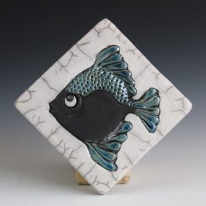 Angel Fish - Square Tile with White Crackle Glaze