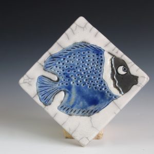 Butterfly Fish, Square Tile with White Crackle Glaze