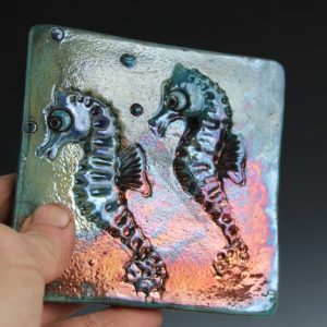 Square Tile with Two Small Seahorses