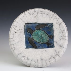 Turtle Tile - Round with White Crackle Glaze